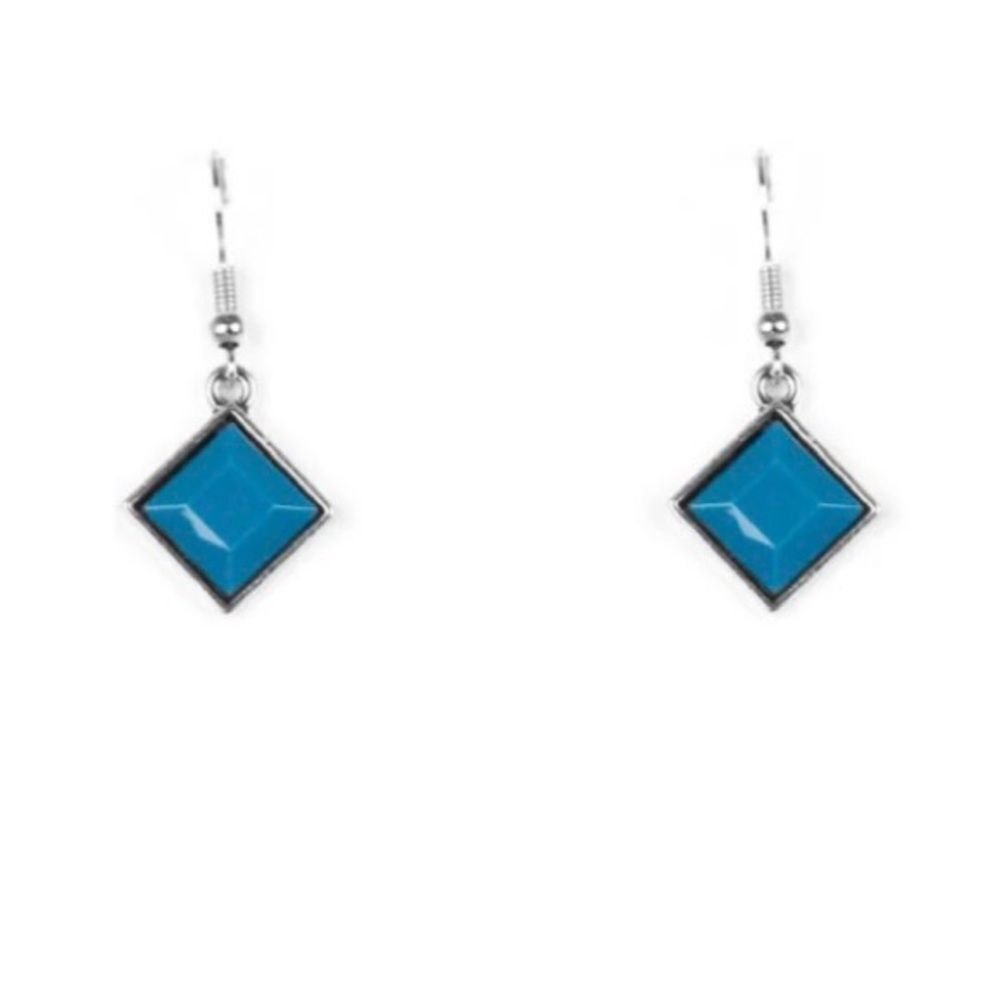 Chic Turquoise and Silver Tone Drop Earrings - Picture 2 of 3